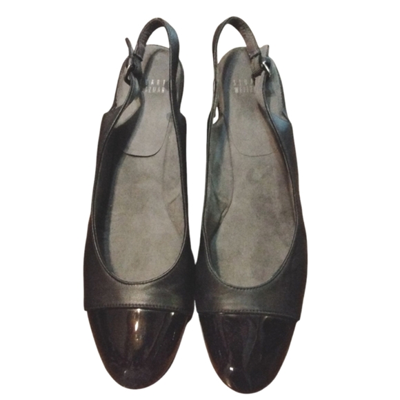 Stuart Weitzman Black Leather Sling Back Wedge Sandal Shoe Size 11 N - Picture 2 of 10